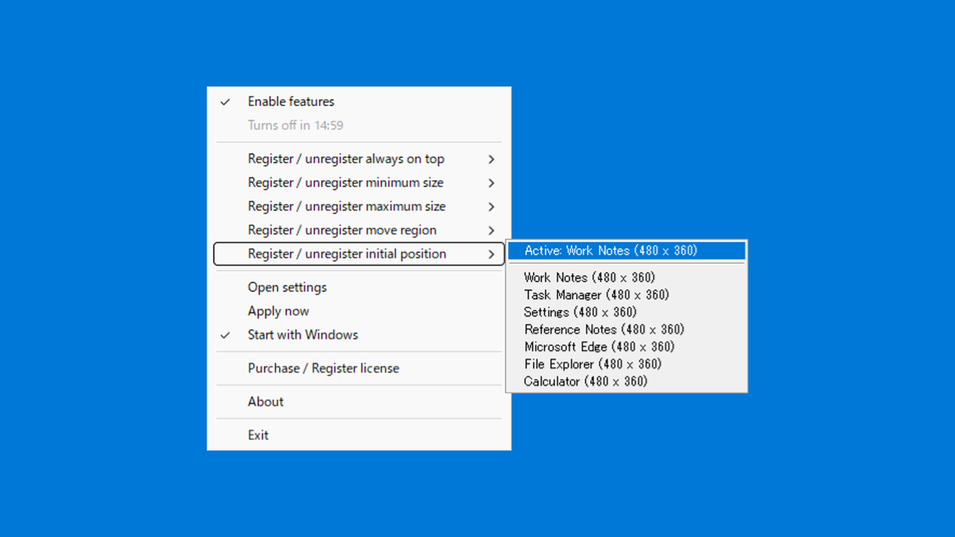 Initial position register and clear menu