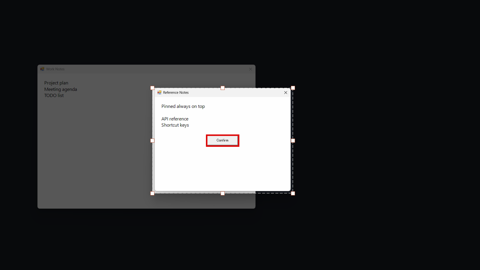 Size picker overlay for setting minimum or maximum size