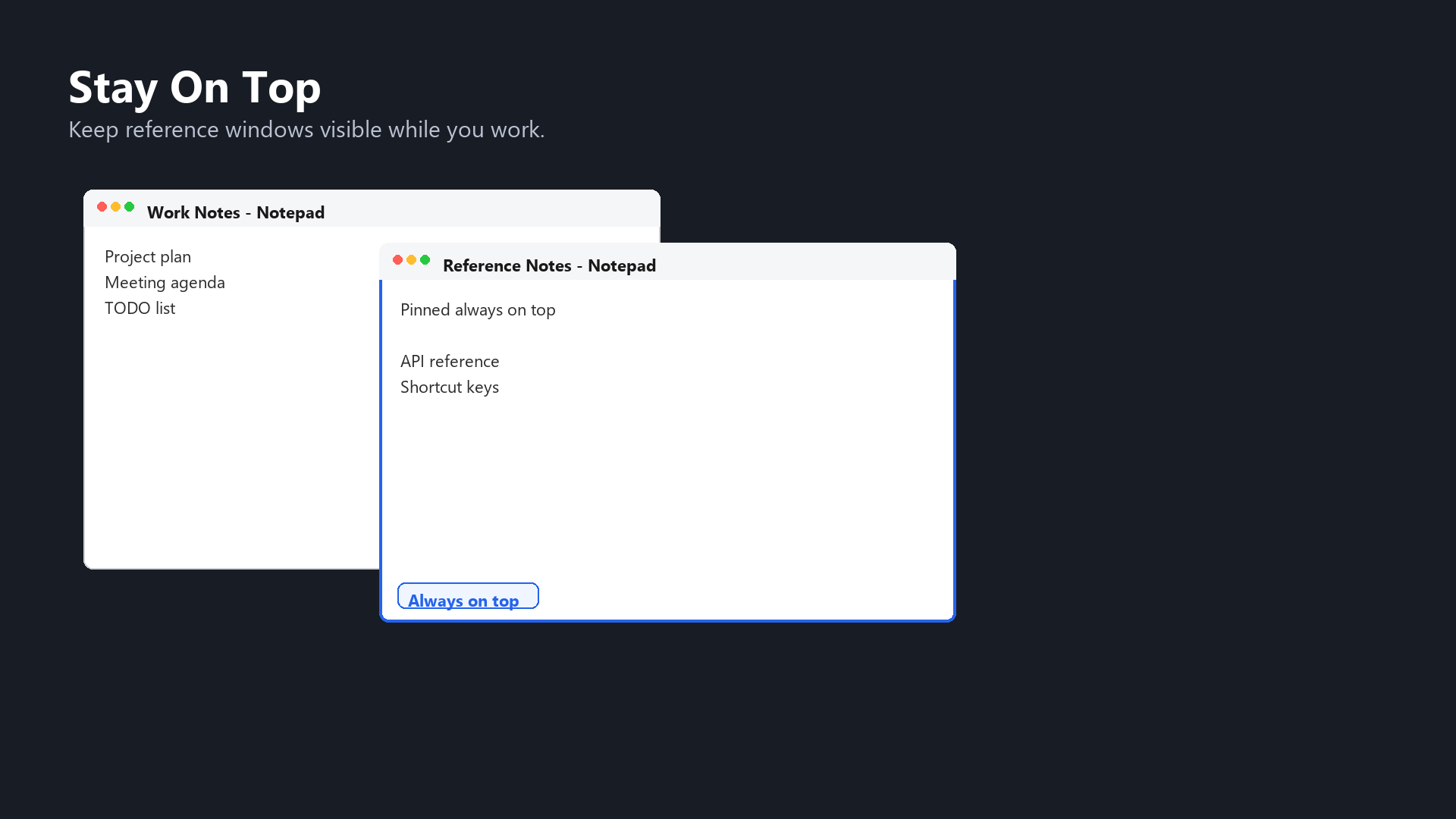 Concept screen with a reference window pinned above the work window